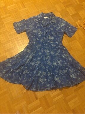 Blue Floral Short Sleeve Fit & Flare Dress